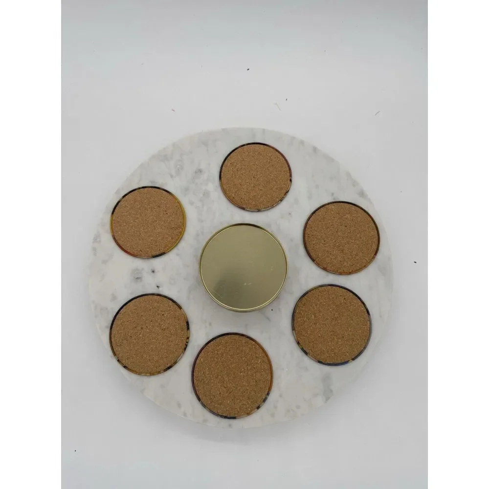 Vintage Coasters Set Alan Chan Creations Metal W/ Cork Back‎ & Storage Tin